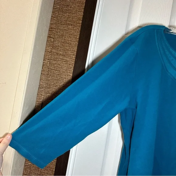 Rafaella Blue/Teal Knit Scoop Neck 3/4 Sleeve Blouse 3X - Picture 4 of 8